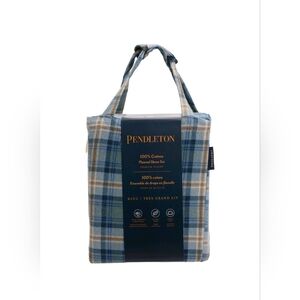 Pendleton Blue and Tan Plaid Cotton Sheet Set